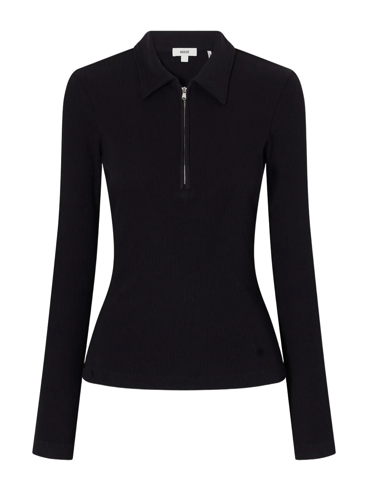 AGOLDE Amica Ribbed Stretch-cotton And Lyocell Tencel™ Blend Polo Shirt