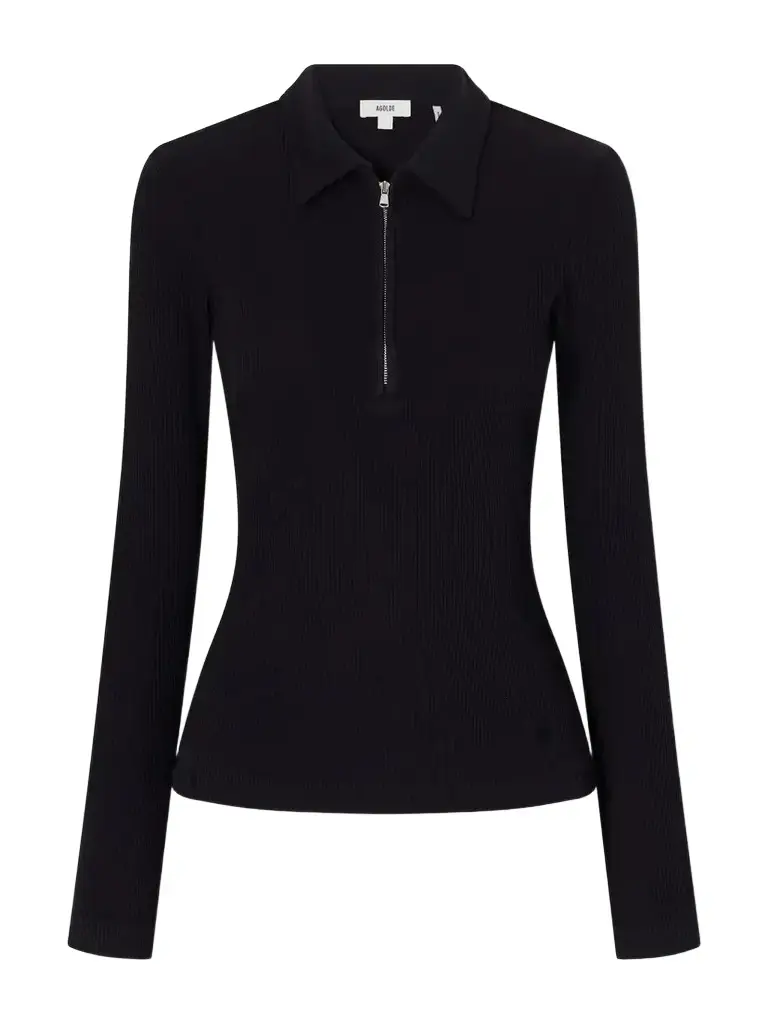 AGOLDE Amica Ribbed Stretch-cotton And Lyocell Tencel™ Blend Polo Shirt