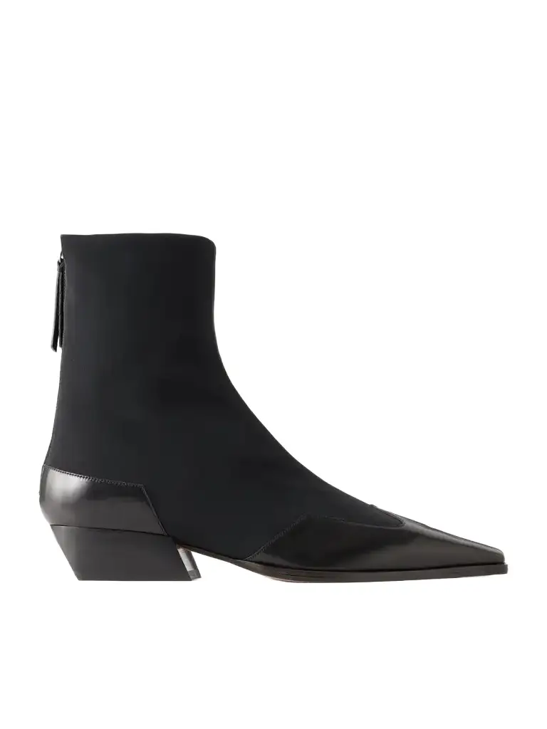 Western Minori Leather-trimmed Stretch-grosgrain Ankle Boots