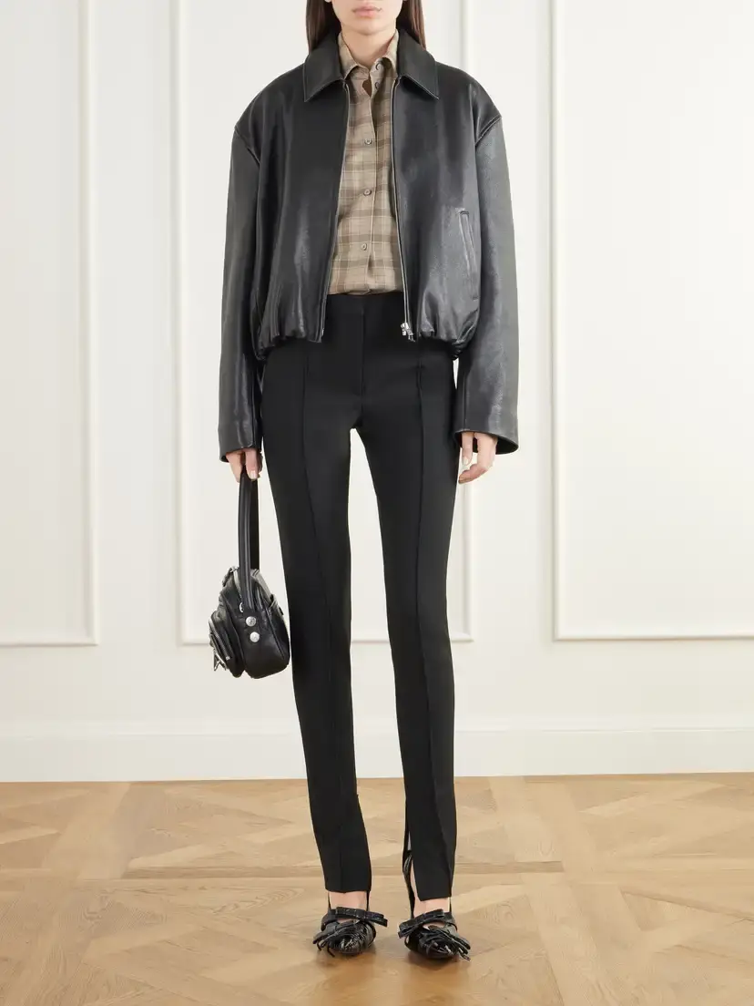 Acne Studios Cropped Gathered Logo-embossed Leather Bomber Jacket | Thumbnail 2