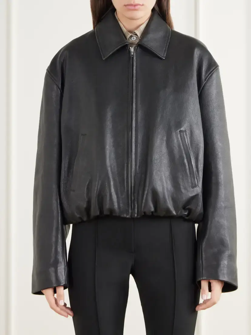 Acne Studios Cropped Gathered Logo-embossed Leather Bomber Jacket | Thumbnail 3