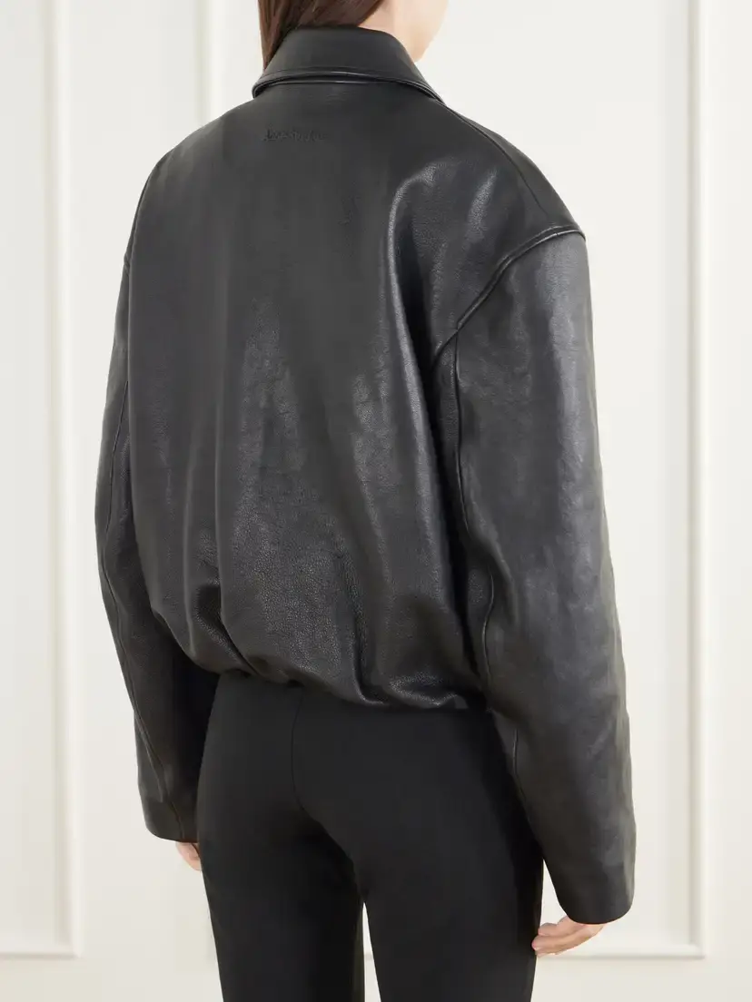 Acne Studios Cropped Gathered Logo-embossed Leather Bomber Jacket | Thumbnail 4