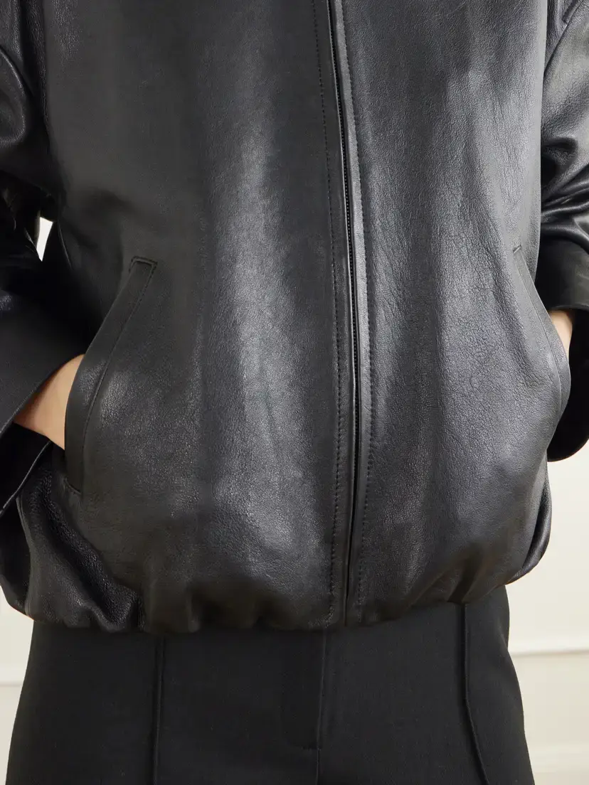 Acne Studios Cropped Gathered Logo-embossed Leather Bomber Jacket | Thumbnail 5