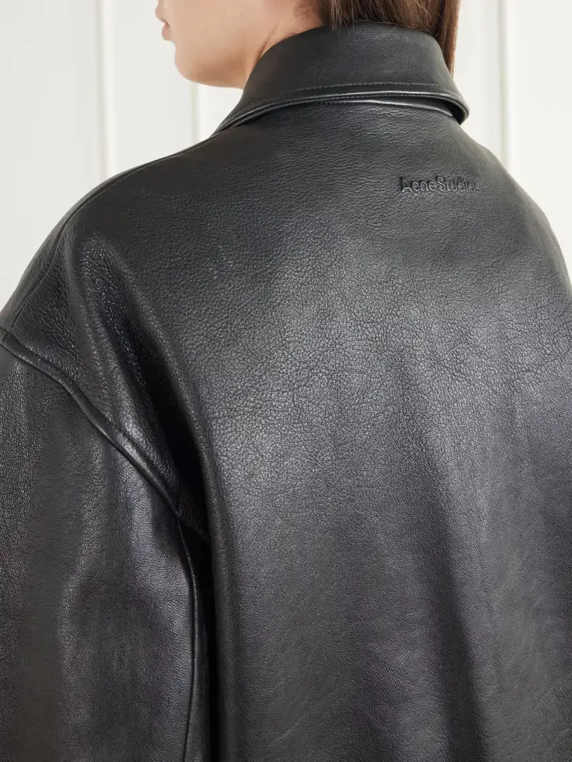 Acne Studios Cropped Gathered Logo-embossed Leather Bomber Jacket | Thumbnail 6