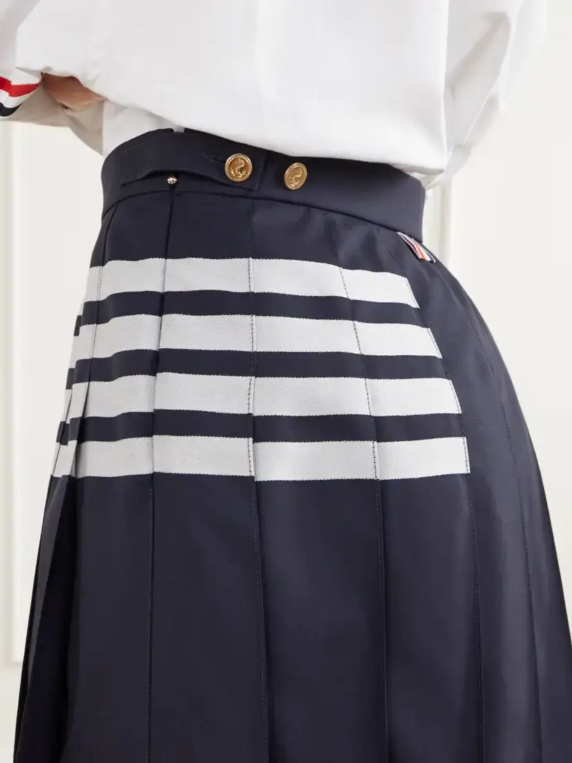 Thom Browne Pleated Asymmetric Grosgrain-trimmed Wool-gabardine Mini Skirt | Thumbnail 5 Thom Browne Pleated Asymmetric Grosgrain-trimmed Wool-gabardine Mini Skirt | Thumbnail 5