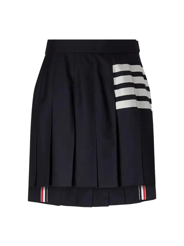 Pleated Asymmetric Grosgrain-trimmed Wool-gabardine Mini Skirt