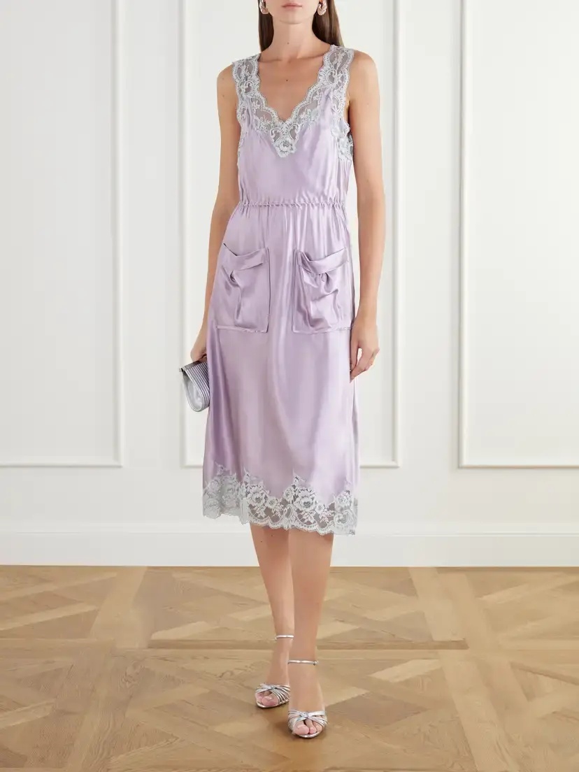 Rabanne Lace-trimmed Satin Midi Dress | Thumbnail 2