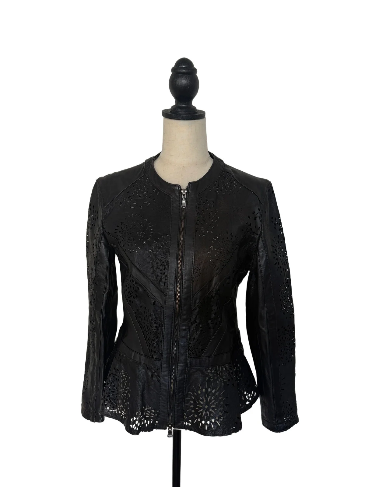 Cutwork Peplum Leather Jacket Cutwork Peplum Leather Jacket