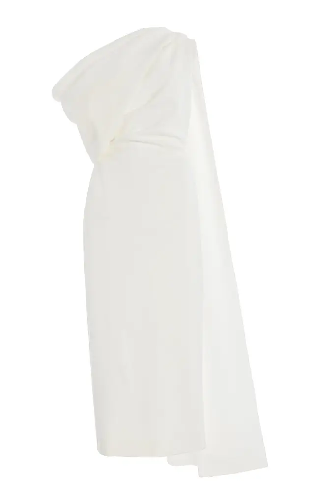 Maite Cape-Detailed Asymmetric Bonded Crepe Midi Dress