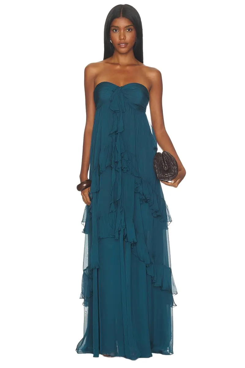 ROCOCO SAND Strapless Ruffle Maxi Dress