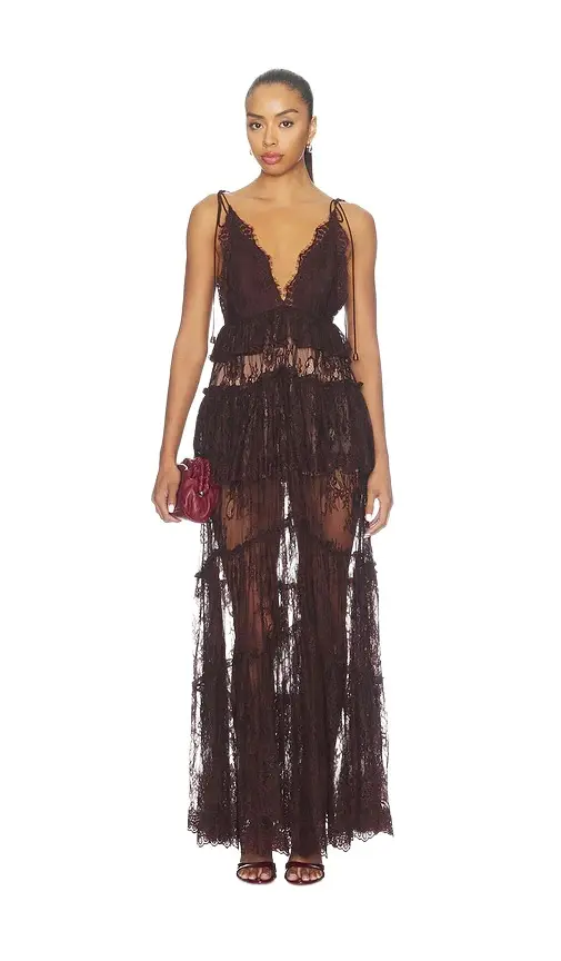 ROCOCO SAND Lace Frill Maxi Dress