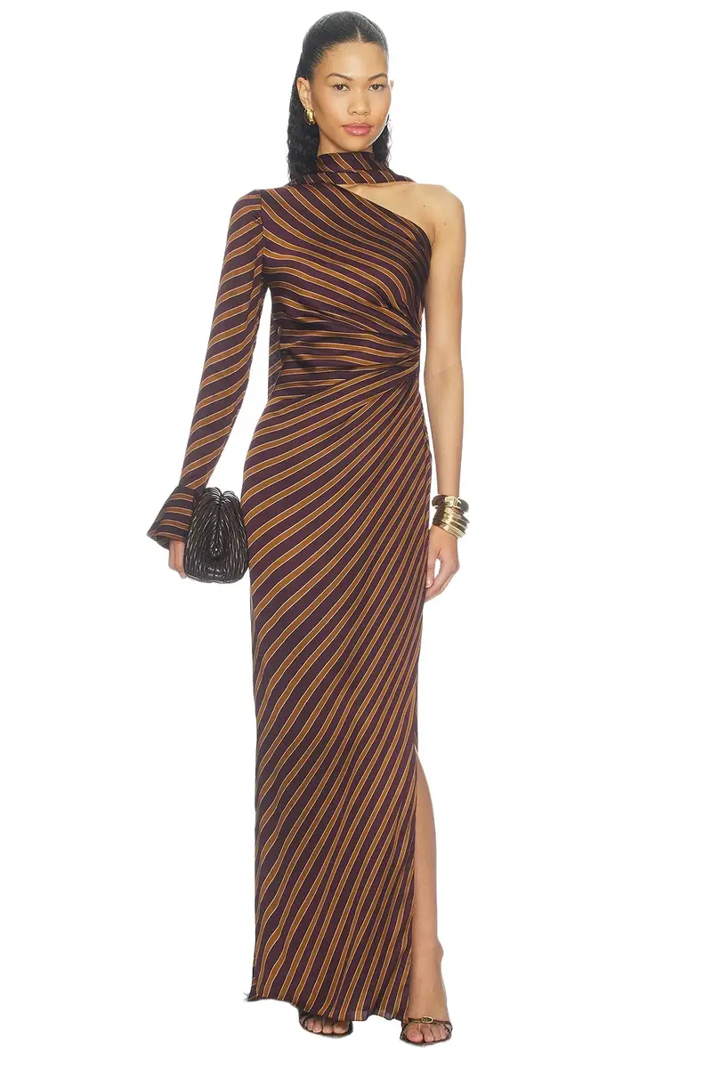 ROCOCO SAND One Sleeve Maxi Dress With Sash