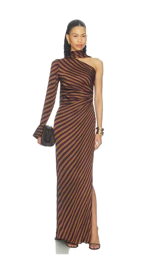 One Sleeve Maxi Dress With Sash