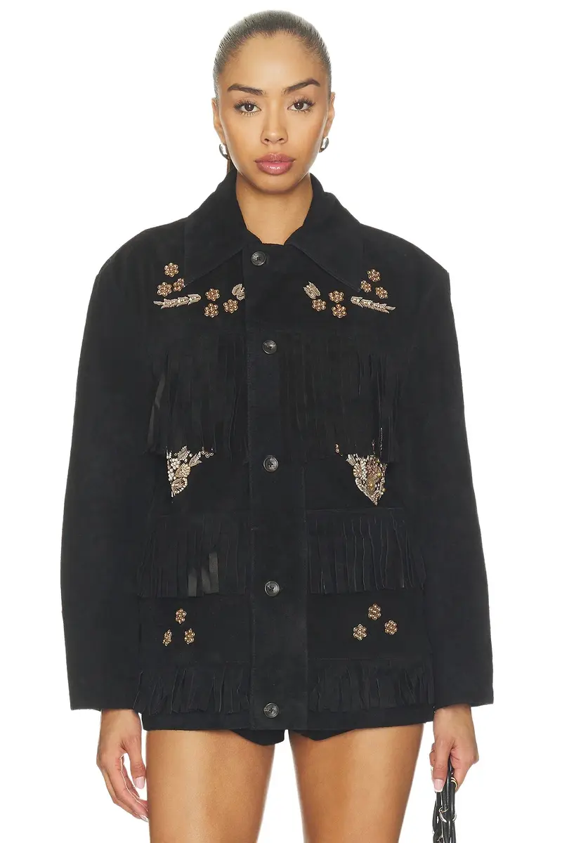 Found Hand Embroidered Suede Western Fringe Jacket