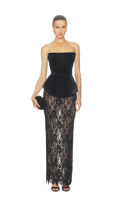Strapless Velvet And Lace Maxi Dress Strapless Velvet And Lace Maxi Dress