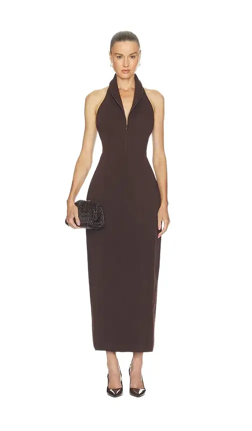 Cotton Mix Zip Collar Midi Dress