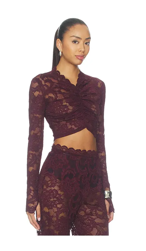 Nookie Delphine Lace Long Sleeve Crop Top | Thumbnail 2