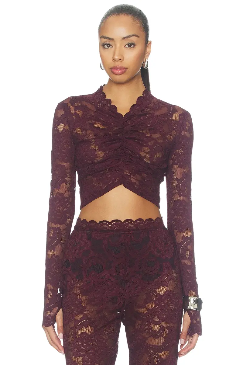 Nookie Delphine Lace Long Sleeve Crop Top