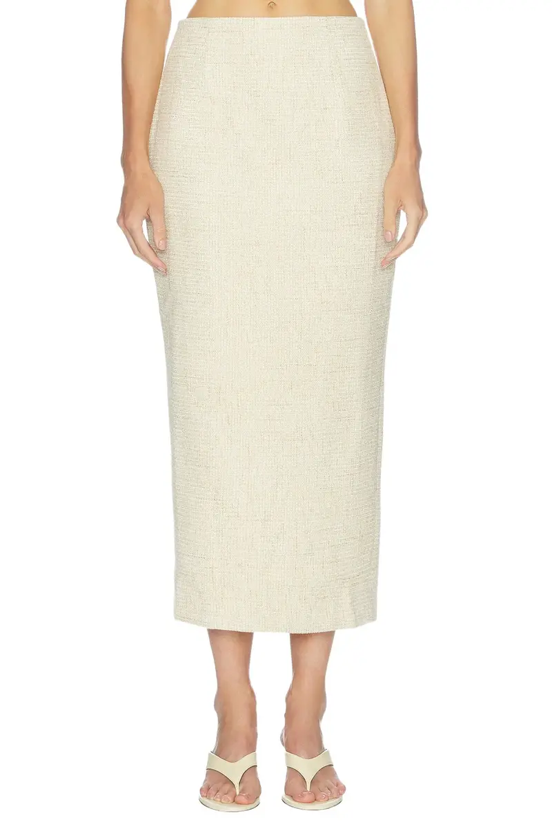 Cotton Mix Tweed Midi Skirt