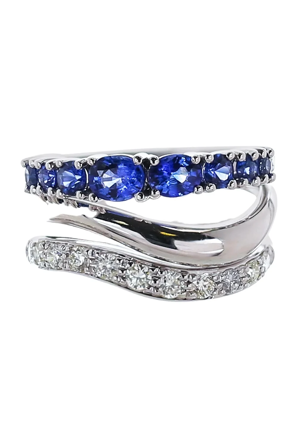 SOFIA LAROUSSI Blue Sapphire Diamond Wave Ring
