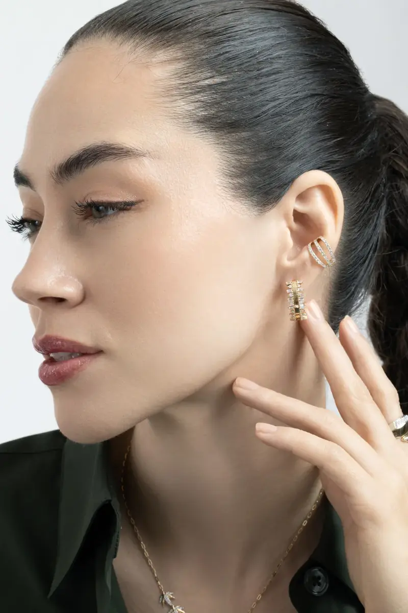 SOFIA LAROUSSI Diamond Baquette Edge Hoop Earrings | Thumbnail 3 SOFIA LAROUSSI Diamond Baquette Edge Hoop Earrings | Thumbnail 3