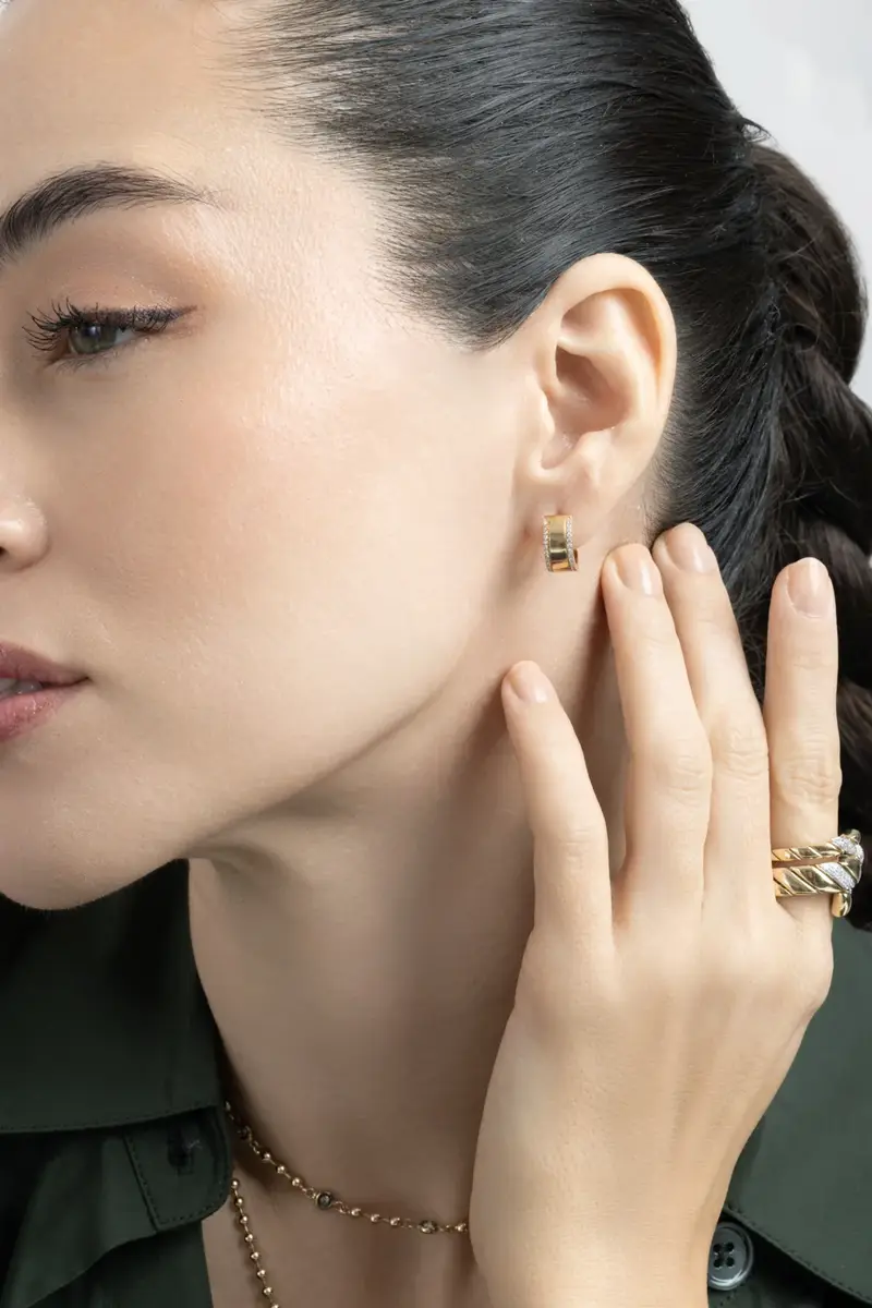 SOFIA LAROUSSI Diamond Lined Huggie Earrings | Thumbnail 3 SOFIA LAROUSSI Diamond Lined Huggie Earrings | Thumbnail 3