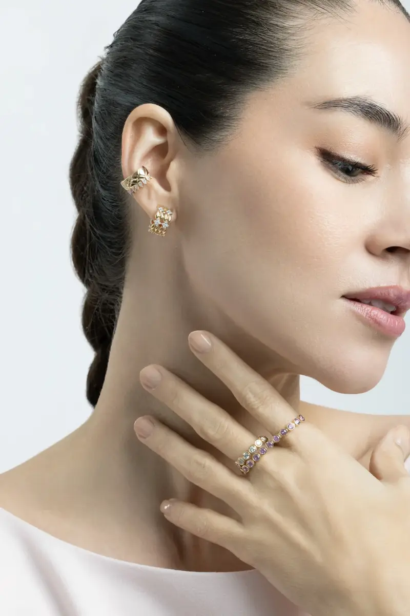SOFIA LAROUSSI Diamond Two Row Pattern Huggie Earrings | Thumbnail 2 SOFIA LAROUSSI Diamond Two Row Pattern Huggie Earrings | Thumbnail 2