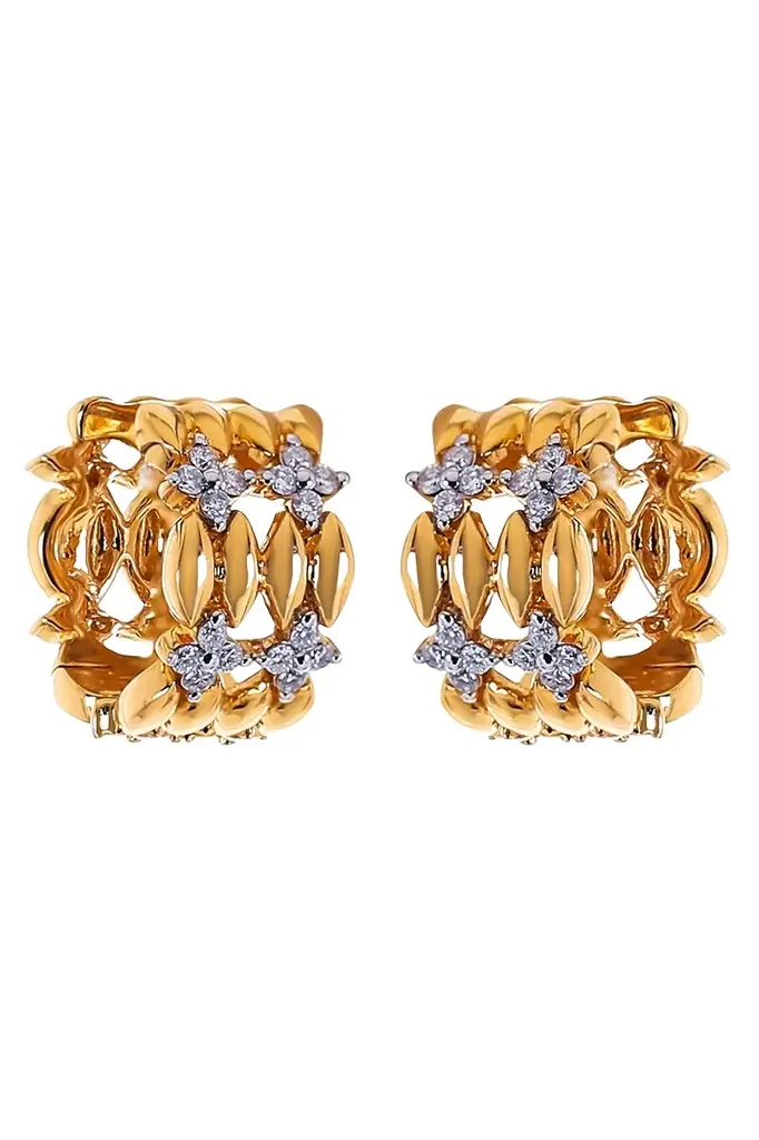 Diamond Two Row Pattern Huggie Earrings Diamond Two Row Pattern Huggie Earrings