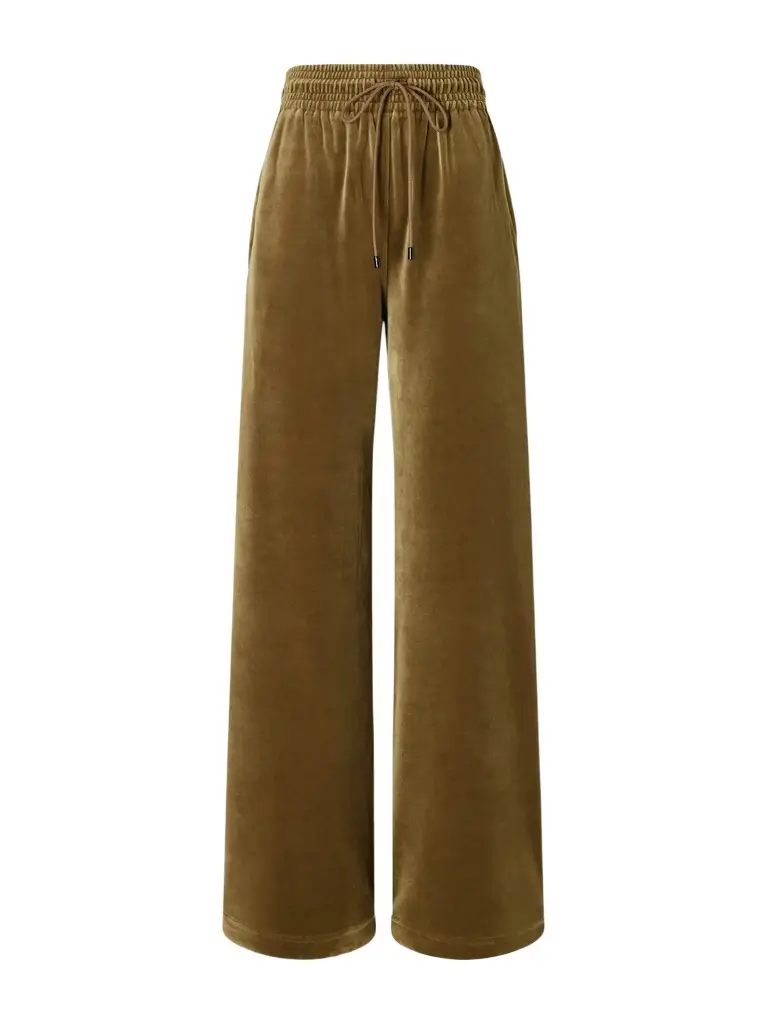 Drawstring cotton-blend velour wide-leg pants Drawstring cotton-blend velour wide-leg pants
