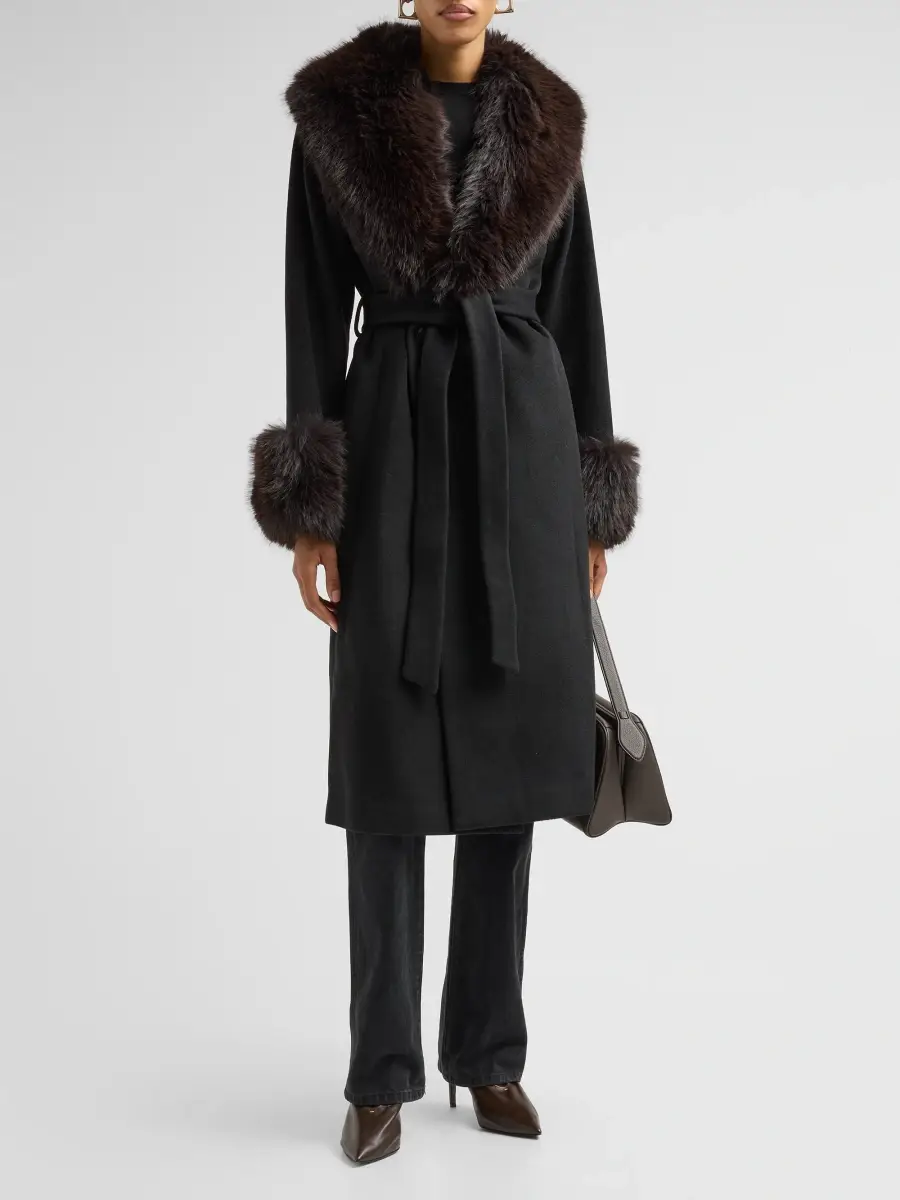 Simkhai Women's Kinsley Faux Fur Belted Long Coat | Thumbnail 2 Simkhai Women's Kinsley Faux Fur Belted Long Coat | Thumbnail 2