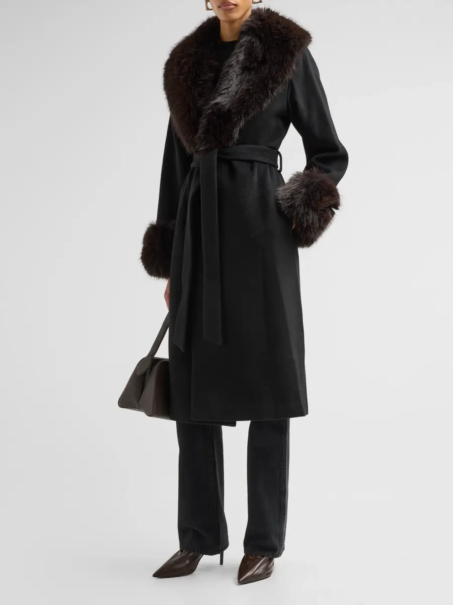 Simkhai Women's Kinsley Faux Fur Belted Long Coat | Thumbnail 4 Simkhai Women's Kinsley Faux Fur Belted Long Coat | Thumbnail 4