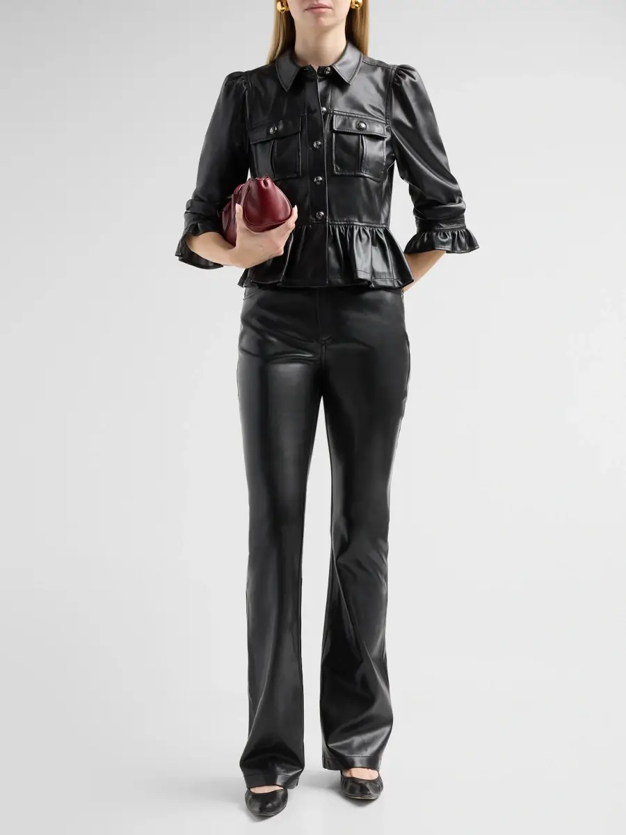Cinq à Sept Women's Delanie Ruffled Faux-Leather Jacket | Thumbnail 2 Cinq à Sept Women's Delanie Ruffled Faux-Leather Jacket | Thumbnail 2