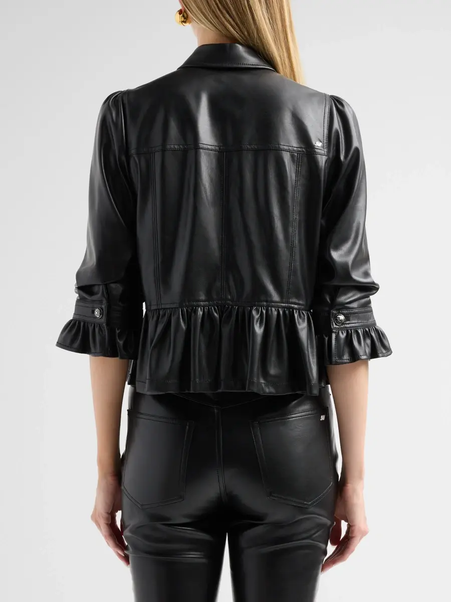 Cinq à Sept Women's Delanie Ruffled Faux-Leather Jacket | Thumbnail 3 Cinq à Sept Women's Delanie Ruffled Faux-Leather Jacket | Thumbnail 3