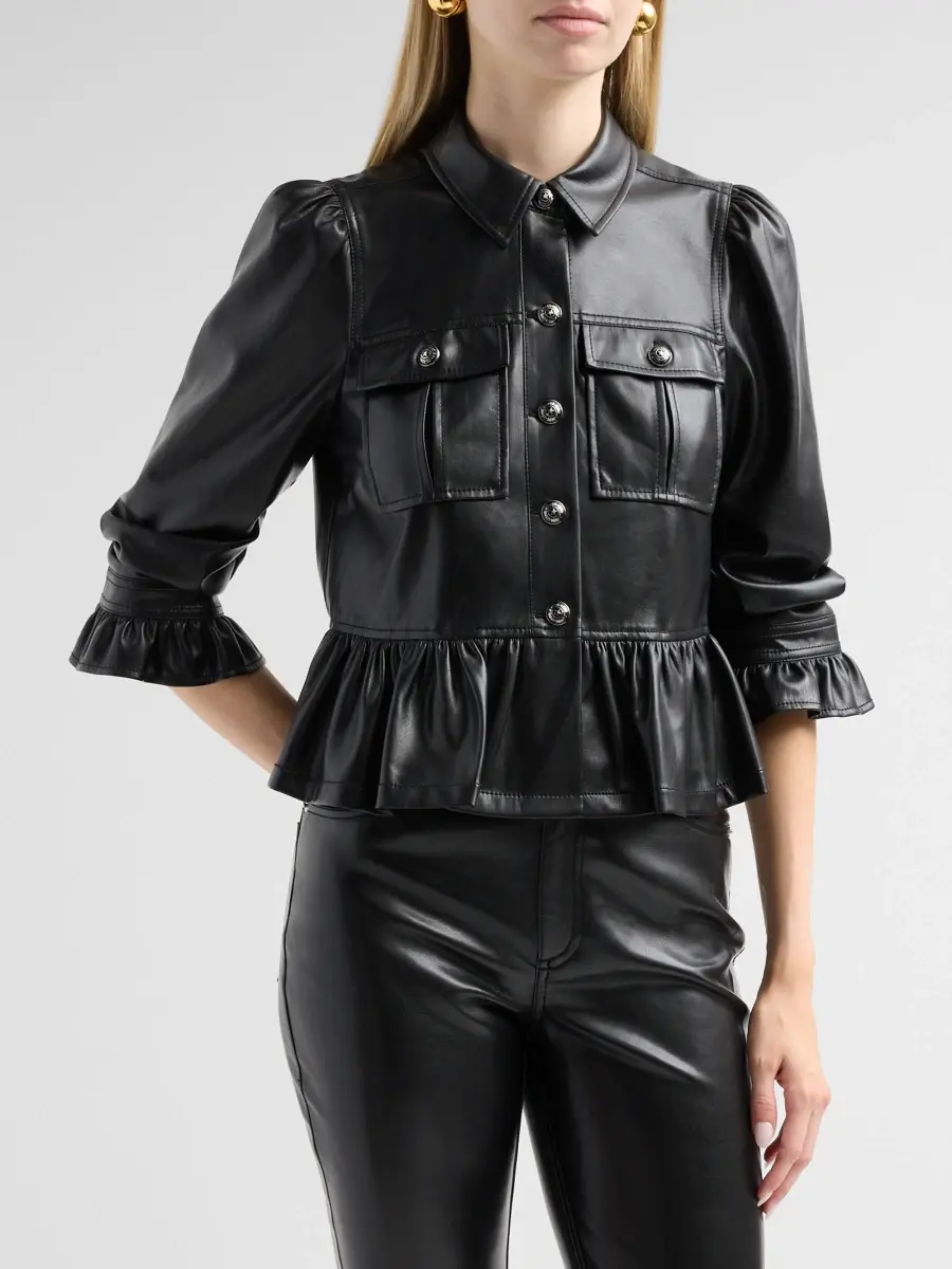 Cinq à Sept Women's Delanie Ruffled Faux-Leather Jacket | Thumbnail 4 Cinq à Sept Women's Delanie Ruffled Faux-Leather Jacket | Thumbnail 4