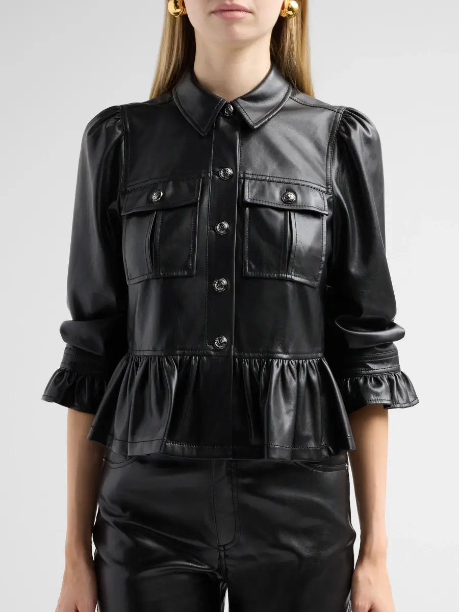 Cinq à Sept Women's Delanie Ruffled Faux-Leather Jacket | Thumbnail 5 Cinq à Sept Women's Delanie Ruffled Faux-Leather Jacket | Thumbnail 5
