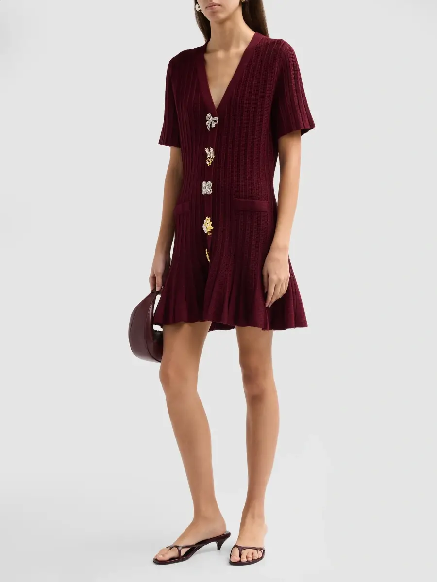 Cinq à Sept Women's Calyssa Embellished-Button Wool-Blend Mini Dress | Thumbnail 4 Cinq à Sept Women's Calyssa Embellished-Button Wool-Blend Mini Dress | Thumbnail 4