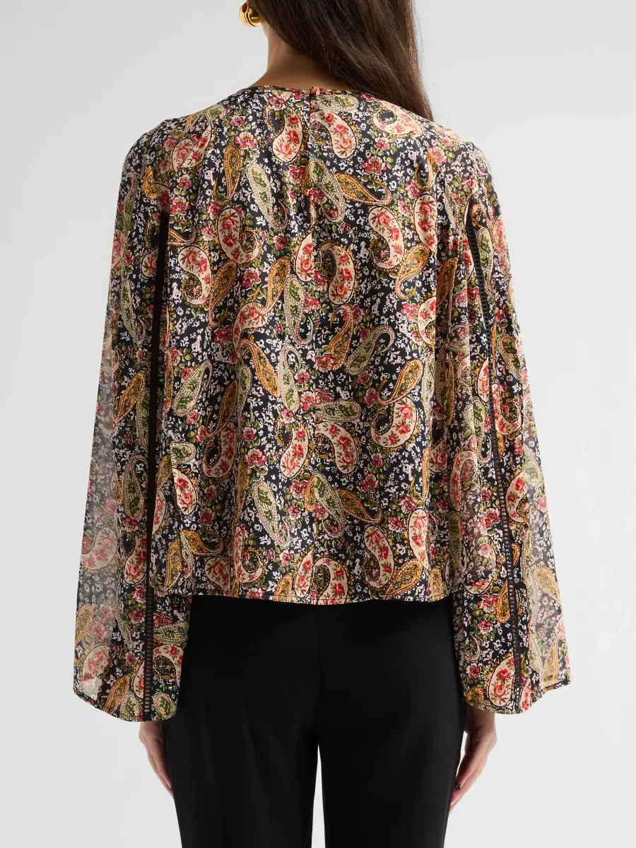Cinq à Sept Women's Virelia Paisley Ladder-Stitch-Trim Top | Thumbnail 3 Cinq à Sept Women's Virelia Paisley Ladder-Stitch-Trim Top | Thumbnail 3
