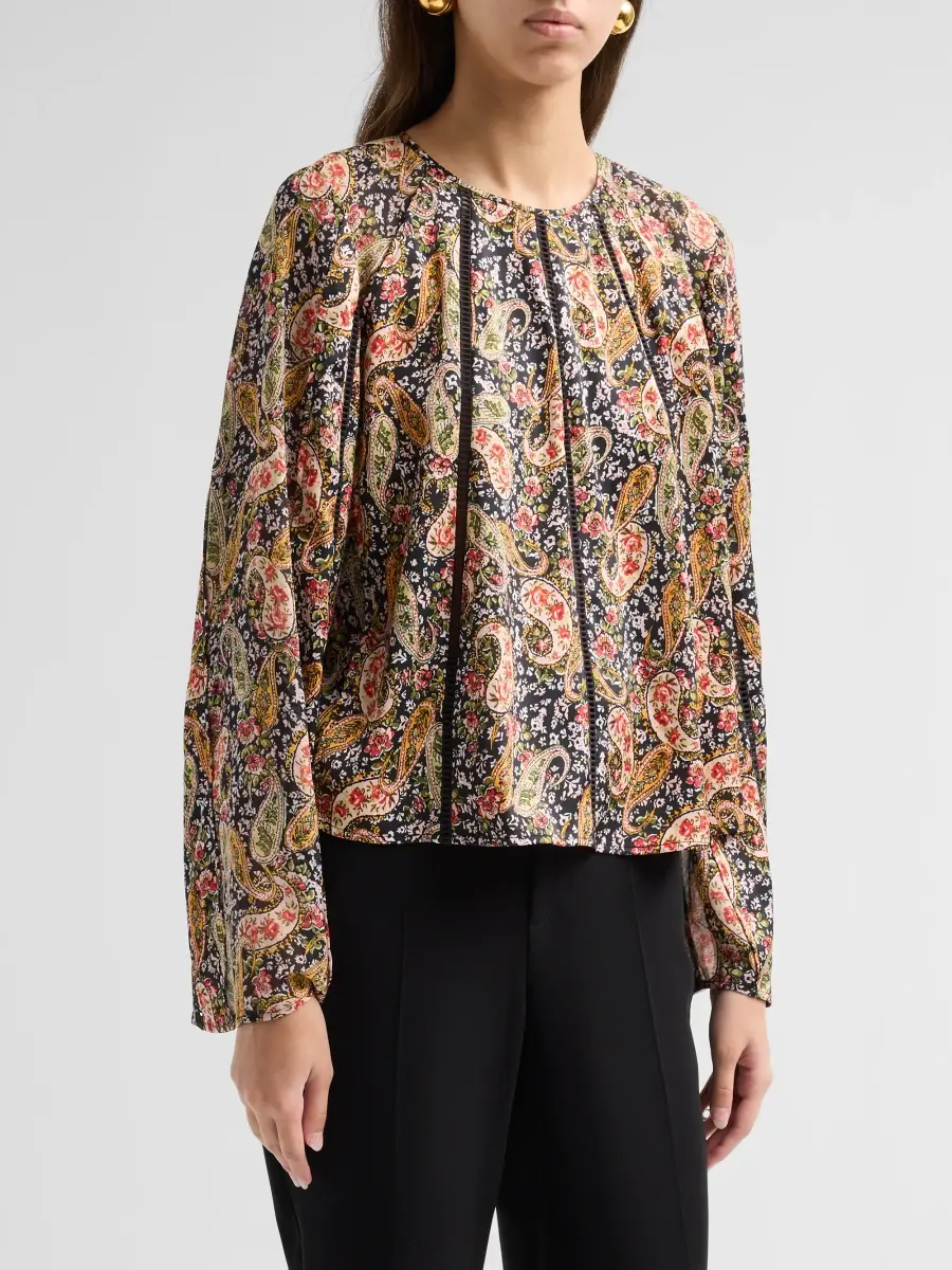 Cinq à Sept Women's Virelia Paisley Ladder-Stitch-Trim Top | Thumbnail 4 Cinq à Sept Women's Virelia Paisley Ladder-Stitch-Trim Top | Thumbnail 4