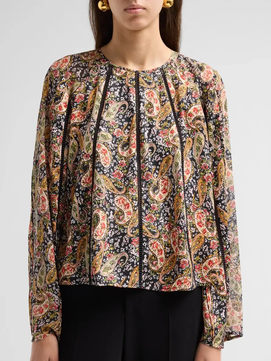 Cinq à Sept Women's Virelia Paisley Ladder-Stitch-Trim Top | Thumbnail 5 Cinq à Sept Women's Virelia Paisley Ladder-Stitch-Trim Top | Thumbnail 5