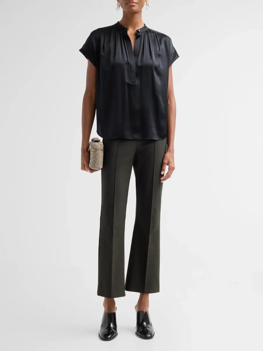 Vince Women's Silk Gathered Neck Cap-Sleeve Blouse | Thumbnail 2 Vince Women's Silk Gathered Neck Cap-Sleeve Blouse | Thumbnail 2