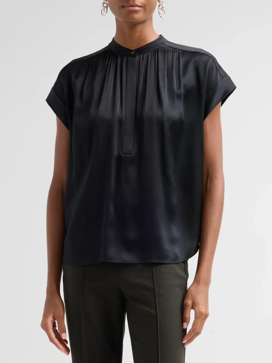 Vince Women's Silk Gathered Neck Cap-Sleeve Blouse | Thumbnail 4 Vince Women's Silk Gathered Neck Cap-Sleeve Blouse | Thumbnail 4