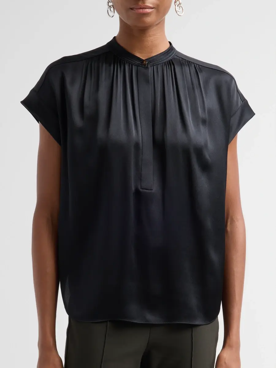 Vince Women's Silk Gathered Neck Cap-Sleeve Blouse | Thumbnail 5 Vince Women's Silk Gathered Neck Cap-Sleeve Blouse | Thumbnail 5