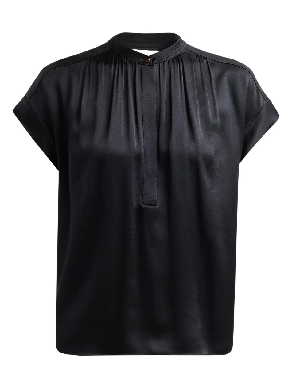 Women's Silk Gathered Neck Cap-Sleeve Blouse