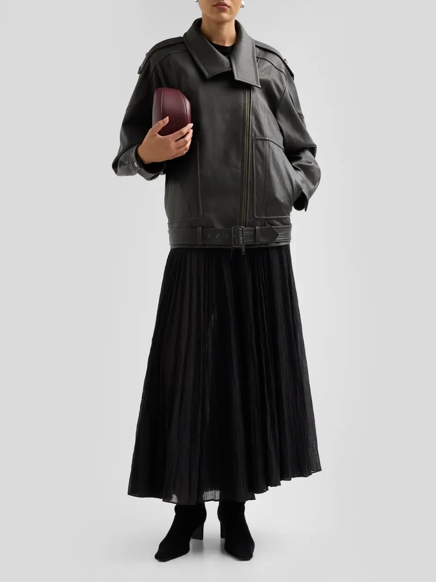 Vince Women's Oversized Leather Biker Jacket | Thumbnail 2 Vince Women's Oversized Leather Biker Jacket | Thumbnail 2