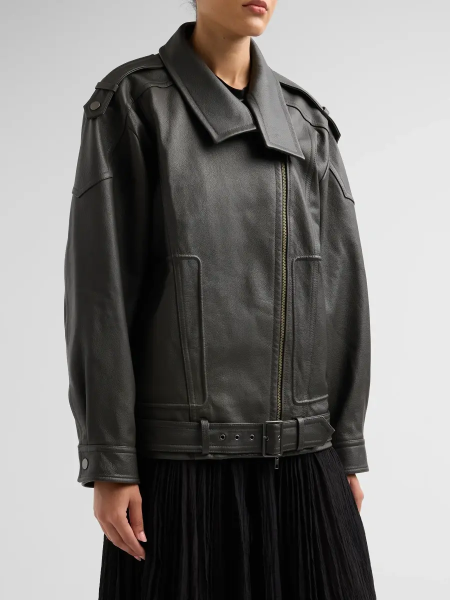 Vince Women's Oversized Leather Biker Jacket | Thumbnail 4 Vince Women's Oversized Leather Biker Jacket | Thumbnail 4