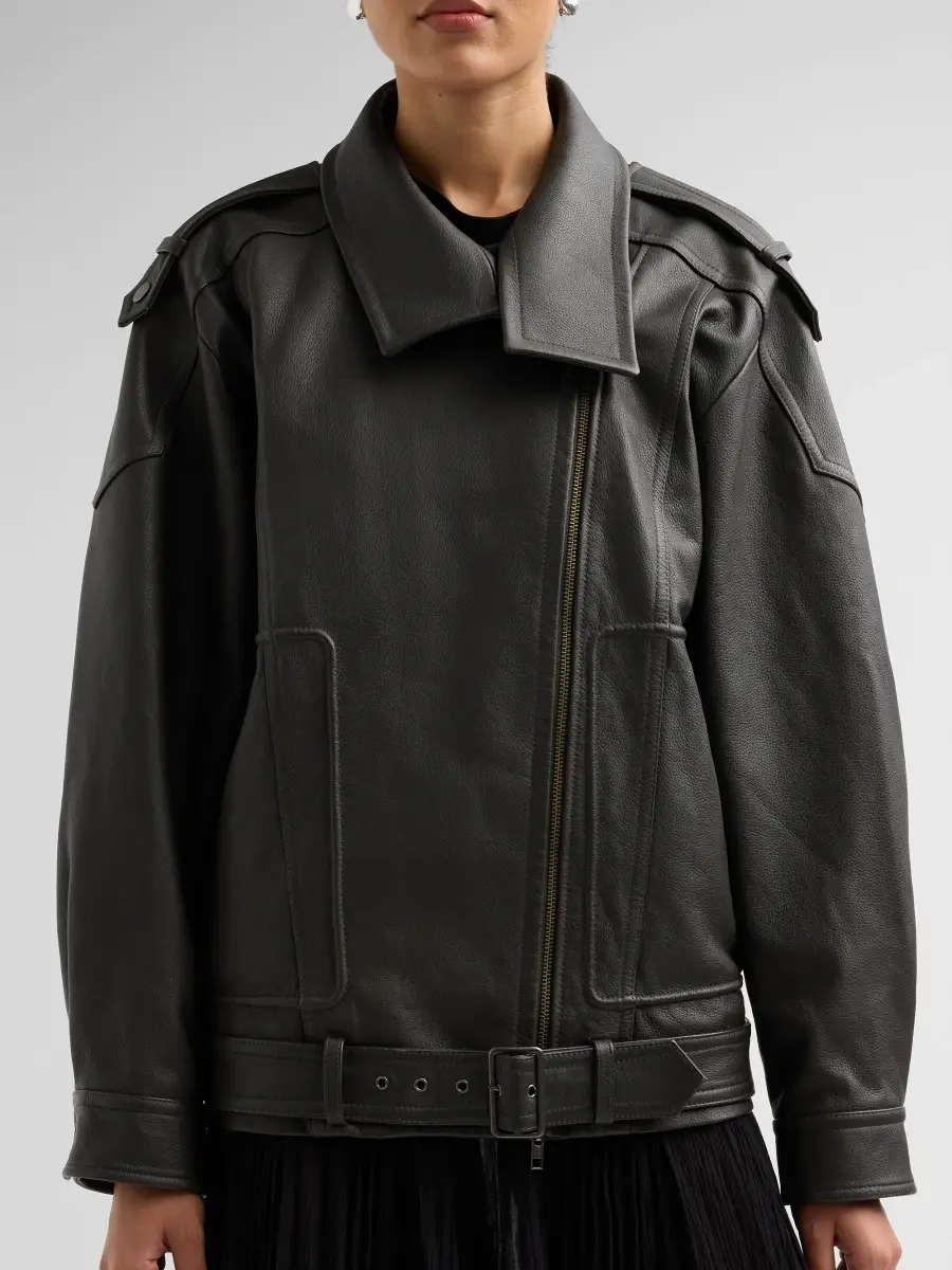 Vince Women's Oversized Leather Biker Jacket | Thumbnail 5 Vince Women's Oversized Leather Biker Jacket | Thumbnail 5