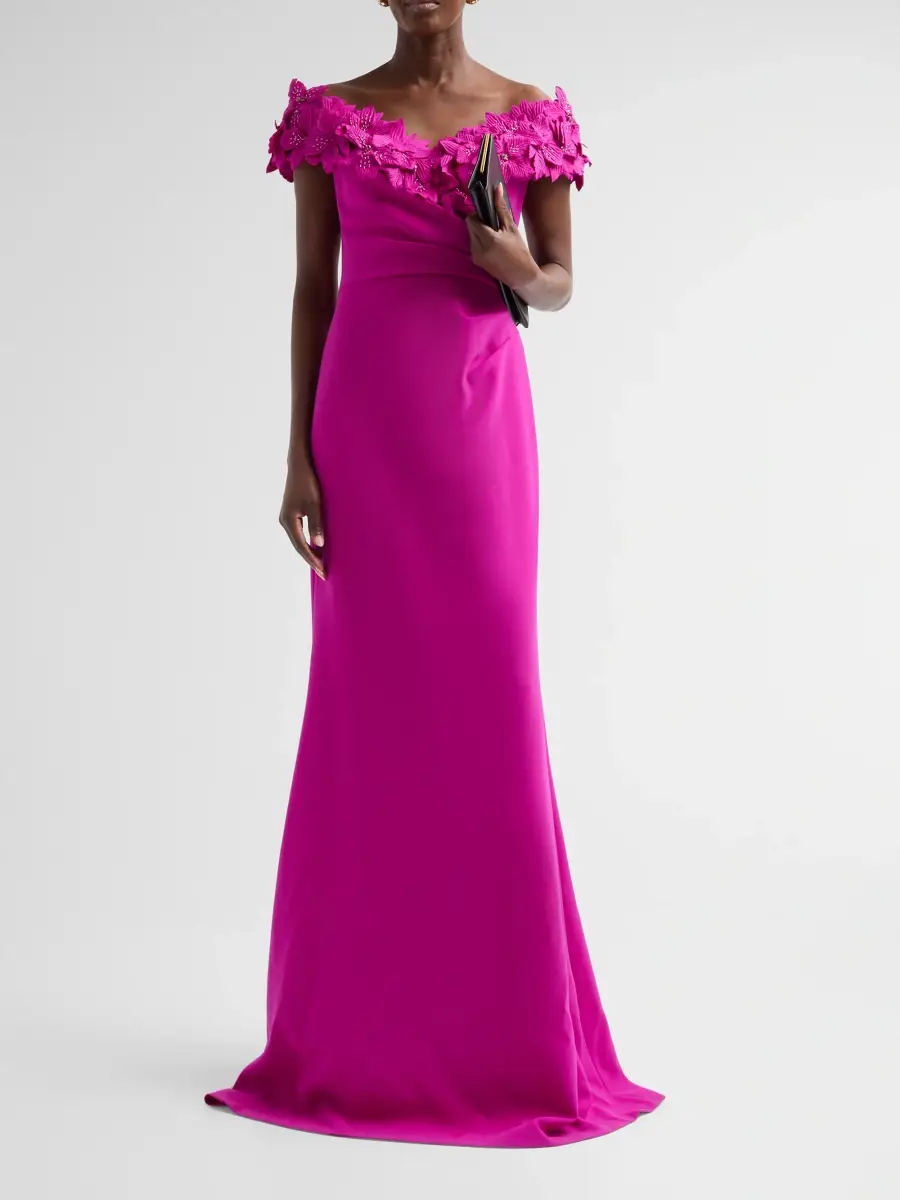 Teri Jon by Rickie Freeman Women's Crepe Off-The-Shoulder Gown | Thumbnail 2