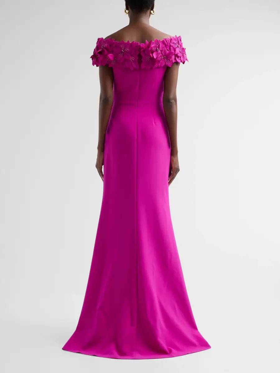 Teri Jon by Rickie Freeman Women's Crepe Off-The-Shoulder Gown | Thumbnail 3
