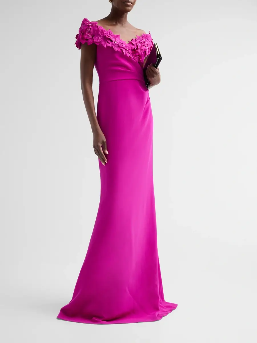 Teri Jon by Rickie Freeman Women's Crepe Off-The-Shoulder Gown | Thumbnail 4