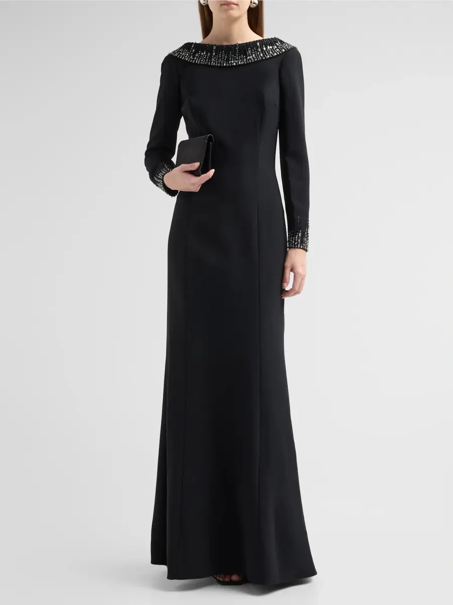 Teri Jon by Rickie Freeman Women's Beaded Crepe Gown | Thumbnail 2 Teri Jon by Rickie Freeman Women's Beaded Crepe Gown | Thumbnail 2